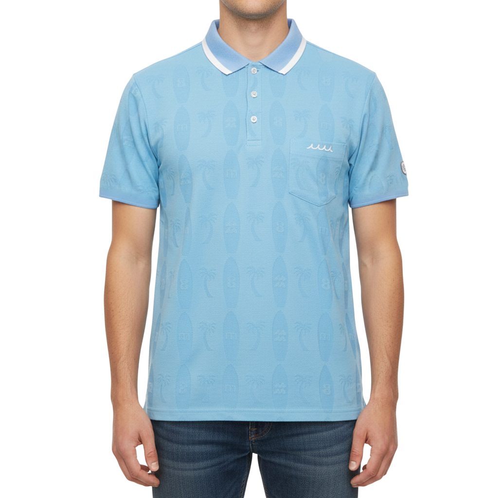 【muta】リンクスジャガード ポロシャツ ブルー L（MGJC-446338-BL）