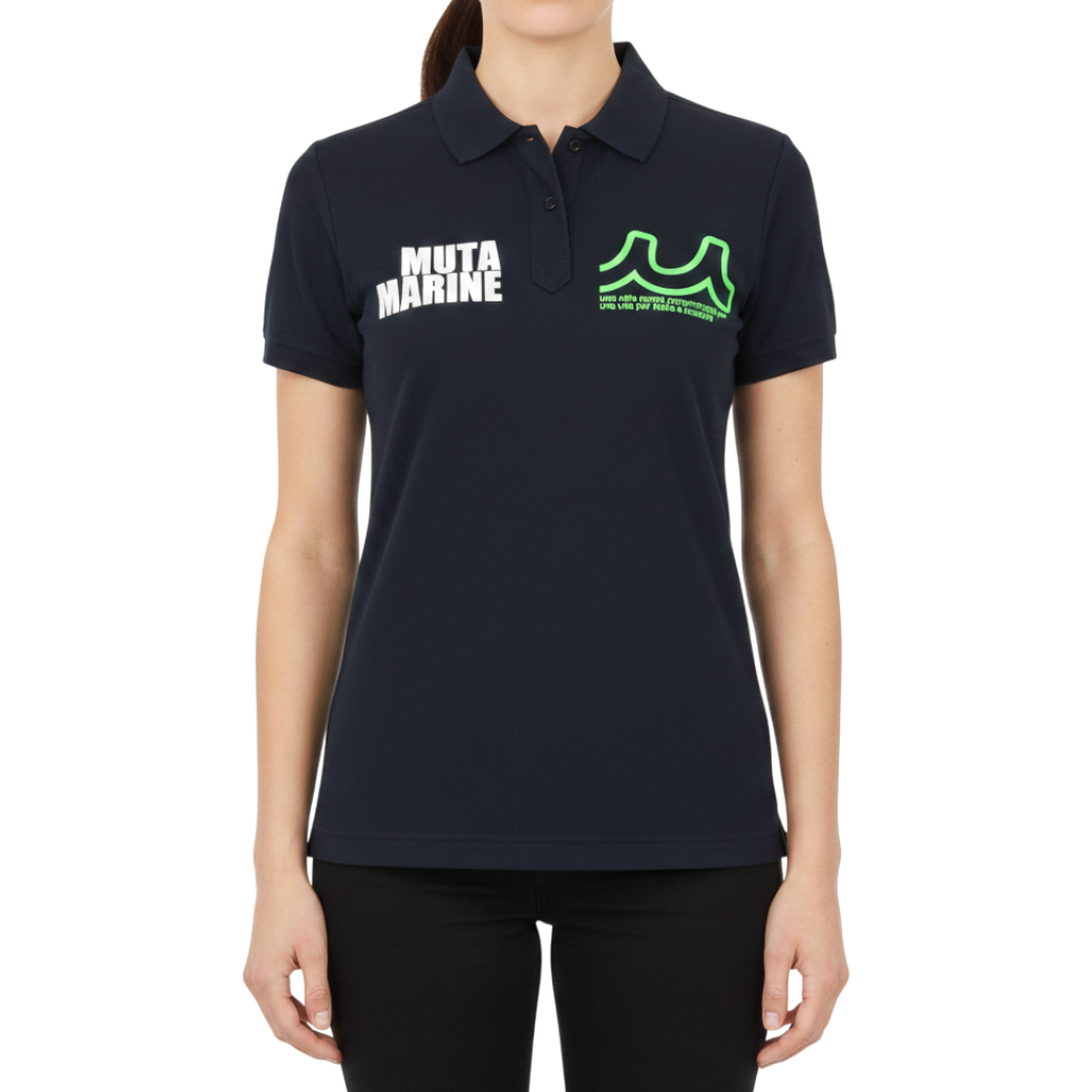 【muta】ボックスロゴ　ポロシャツ ブラックレディース XS（MMAX-446325-NV）