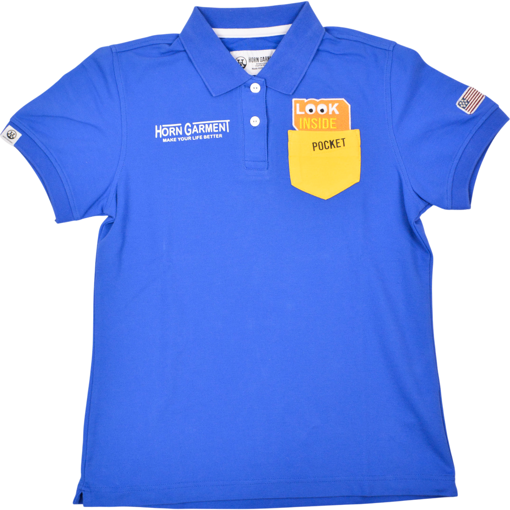 【HORN GARMENT】ポロ LOOK INSIDE ポケットデザイン ブルー レディース（HOG-HCW2AAP05）
