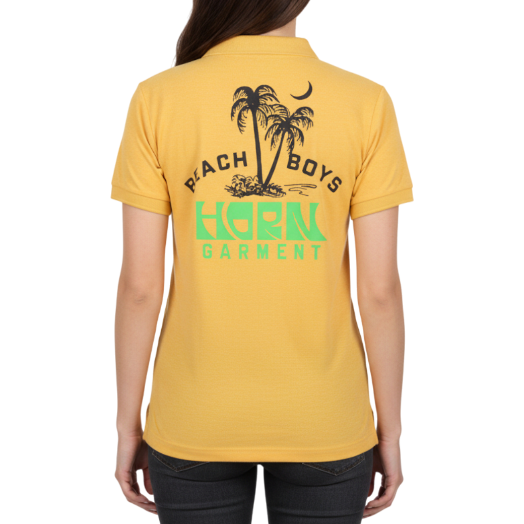 【HORN GARMENT】ポロ Beach Boys ネイビー イエロー レディース（HOG-HCW4AAP07）