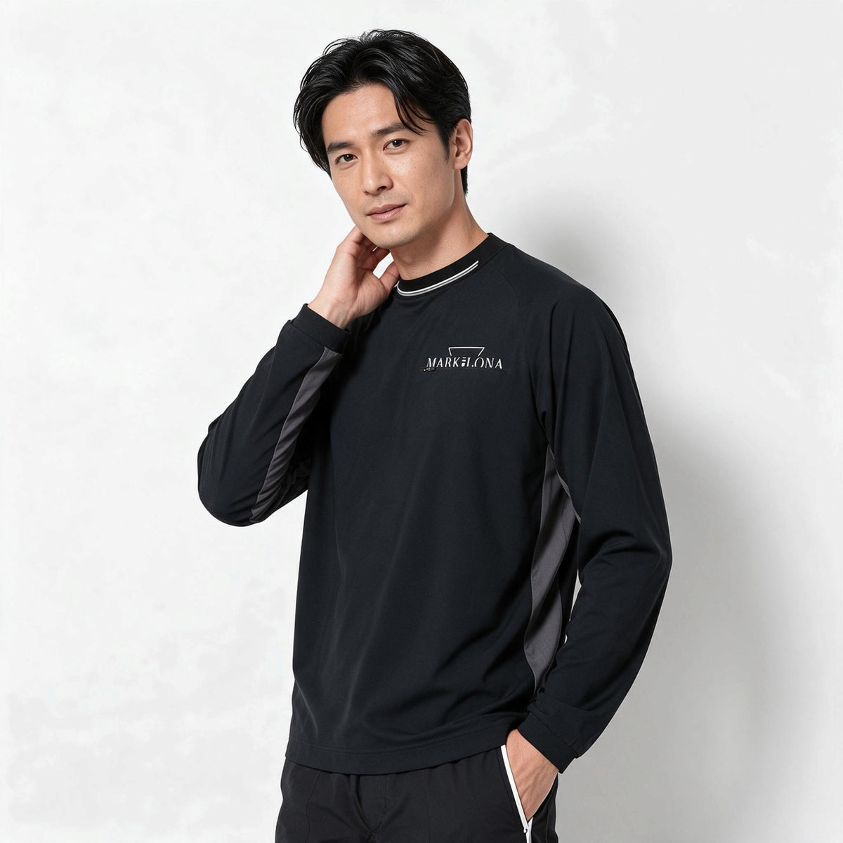 【MARK&LONA】SFMT モックネック 長袖 Tシャツ BLACK（MAL-MCM5CAA51）