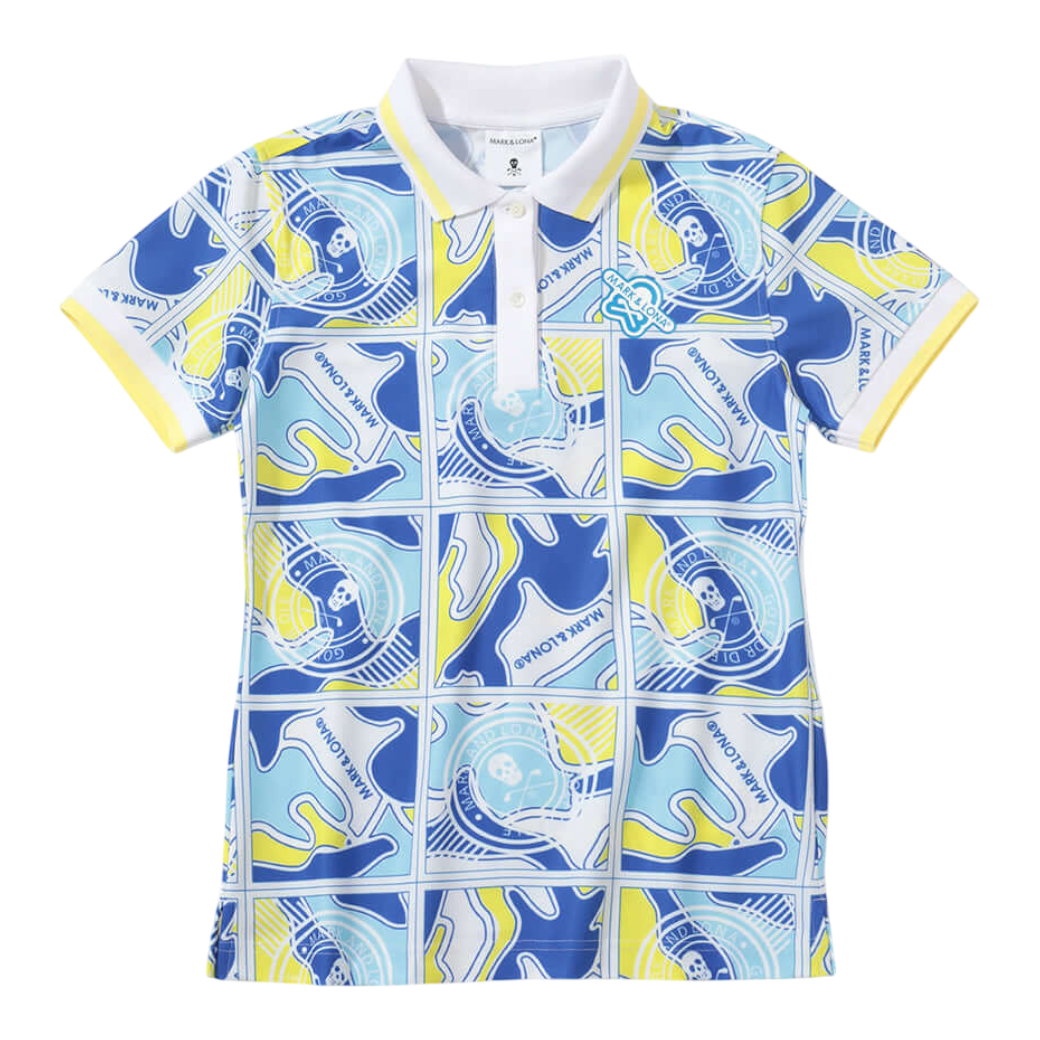 【MARK＆LONA】Gauge Block Pattern Polo レディース ポロシャツ BLUE（MAL-MLW5AAP01）