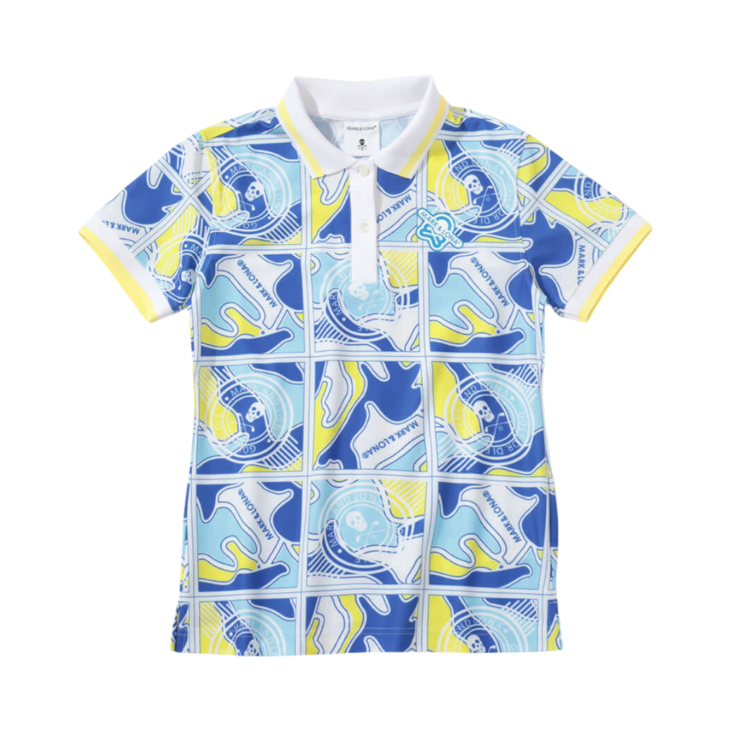 【MARK＆LONA】Gauge Block Pattern Polo レディース ポロシャツ BLUE（MAL-MLW5AAP01）