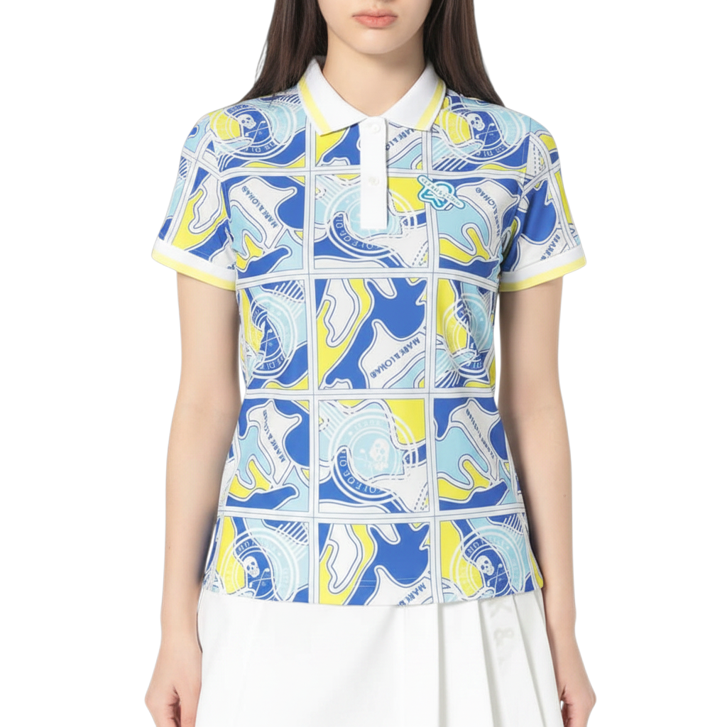 【MARK＆LONA】Gauge Block Pattern Polo レディース ポロシャツ BLUE（MAL-MLW5AAP01）