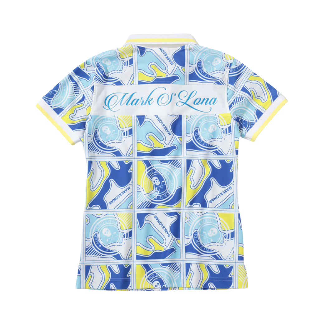 【MARK＆LONA】Gauge Block Pattern Polo レディース ポロシャツ BLUE（MAL-MLW5AAP01）