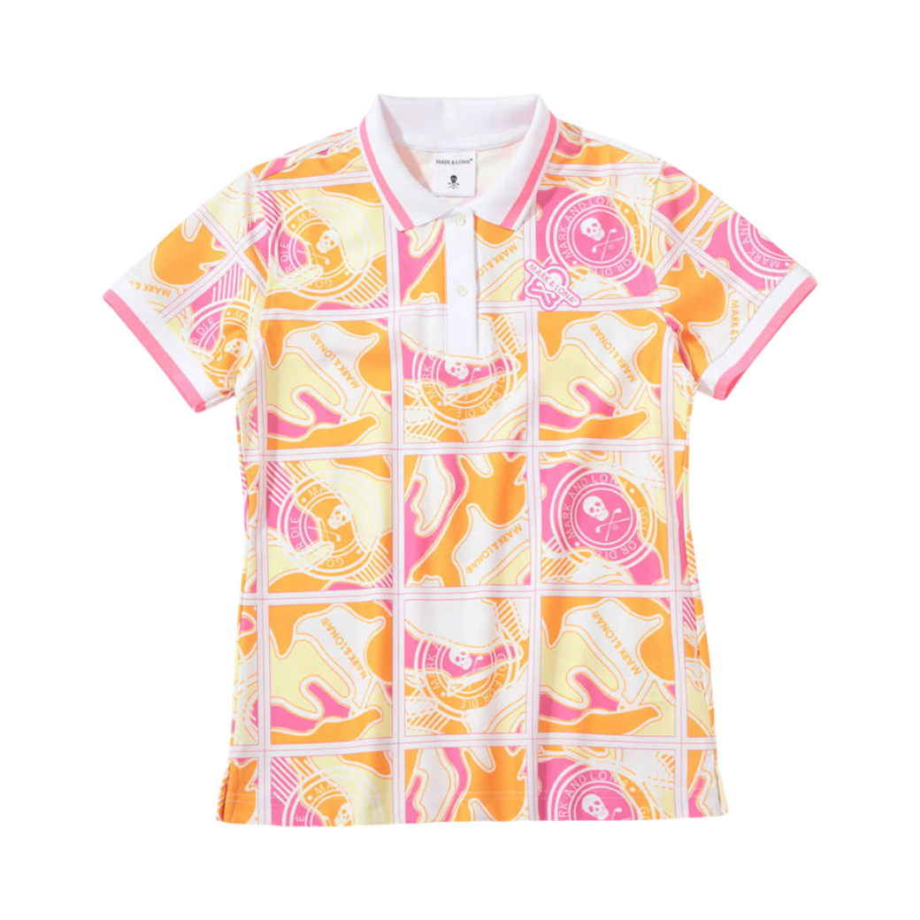 【MARK＆LONA】Gauge Block Pattern Polo レディース ポロシャツ PINK（MAL-MLW5AAP01）
