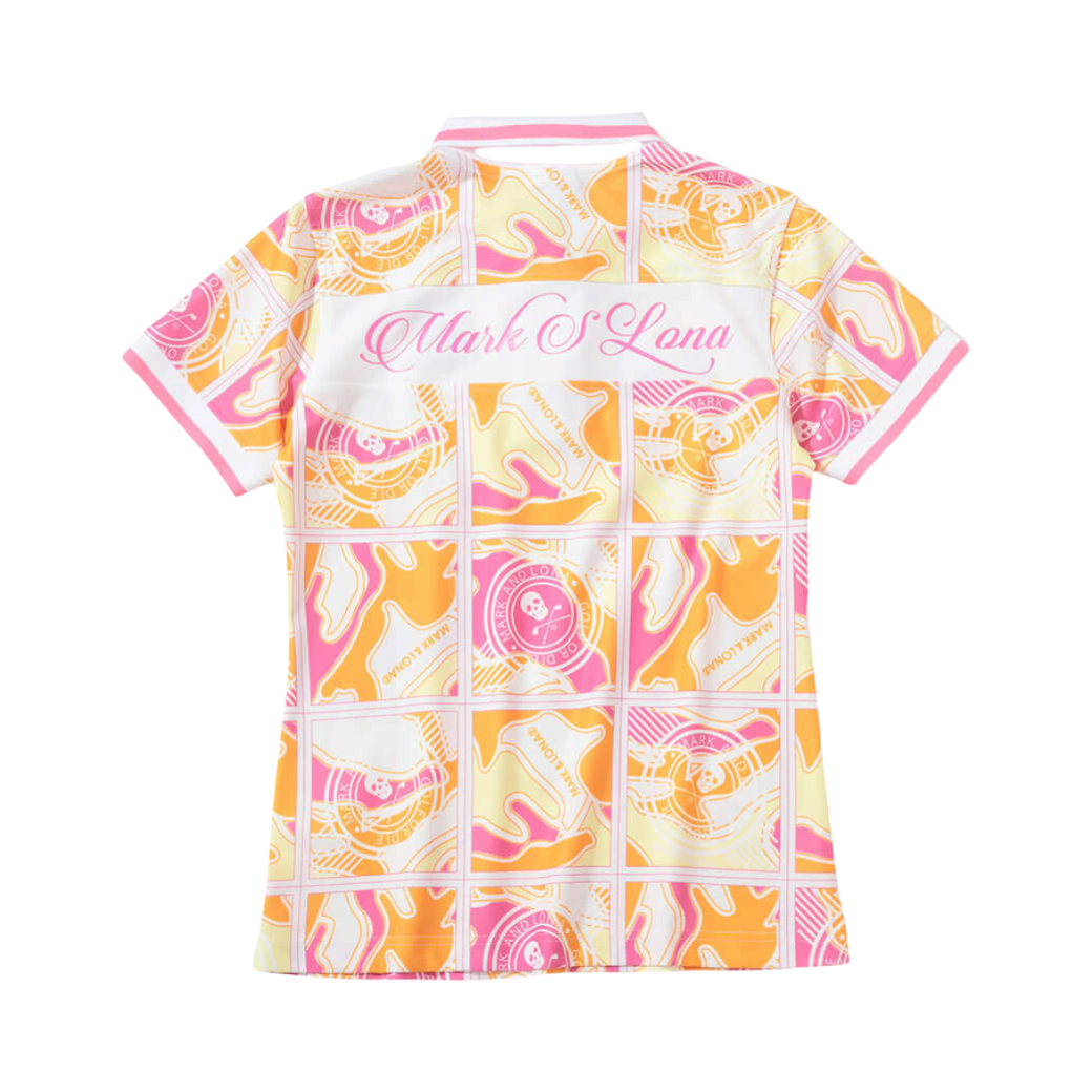 【MARK＆LONA】Gauge Block Pattern Polo レディース ポロシャツ PINK（MAL-MLW5AAP01）