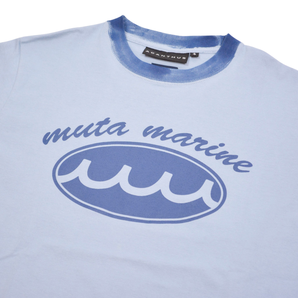 【muta】ACANTHUS × muta MARINE Circle Logo Hand paint Ringer Tee Tシャツ ブルー S（MUT-MMAC-MA2317)