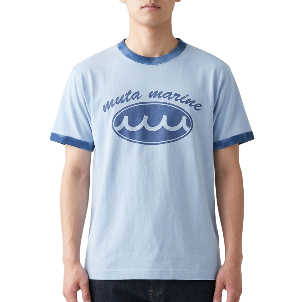【muta】ACANTHUS × muta MARINE Circle Logo Hand paint Ringer Tee Tシャツ ブルー S（MUT-MMAC-MA2317)