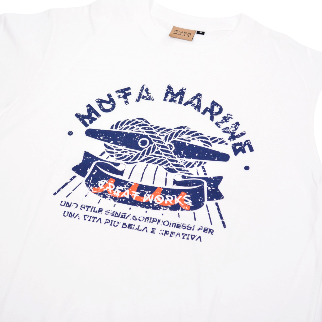 【muta】CREAT WORKS Tシャツ ホワイト S M（MUT-MMAX-434343)