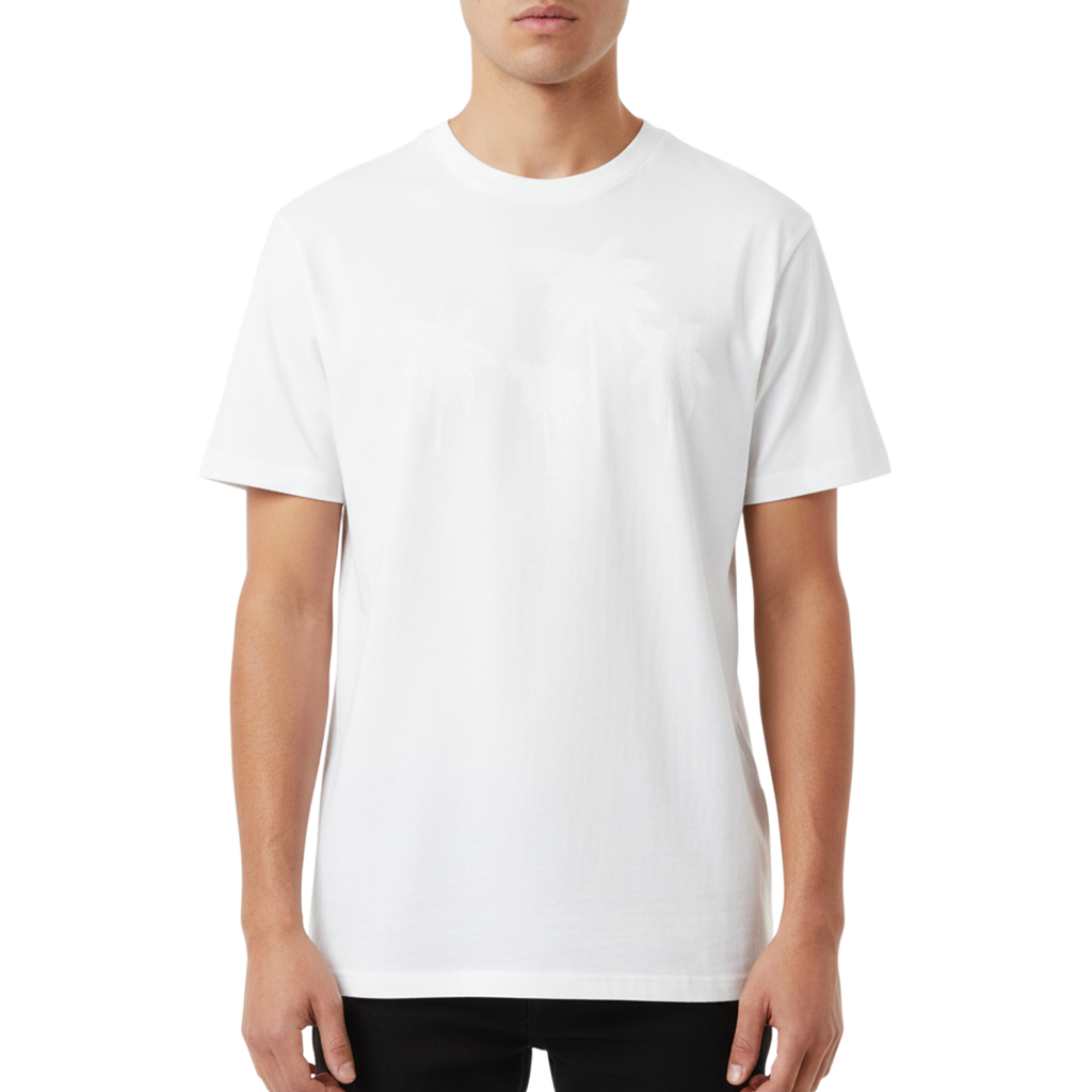 【muta】バックパームツリー Tシャツ ホワイト S（MUT-MMAX-434376-WH)