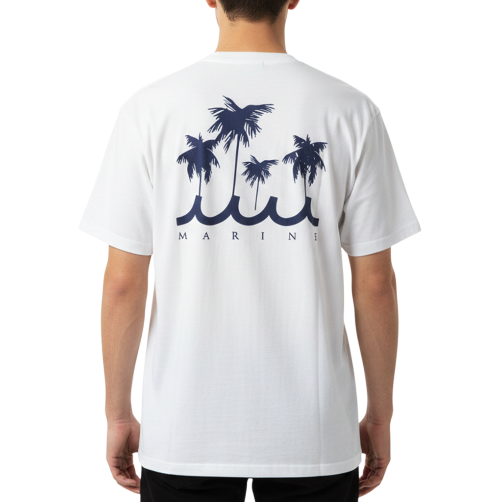 【muta】バックパームツリー Tシャツ ホワイト S（MUT-MMAX-434376-WH)