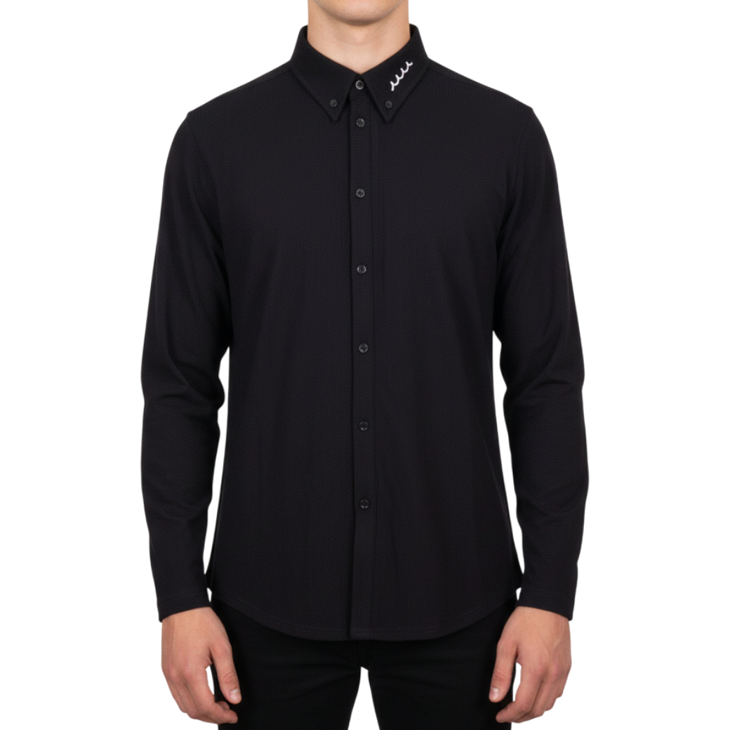 【muta】メッシュ ポロボタンダウンシャツ ブラック（MUT-MMBC180812）