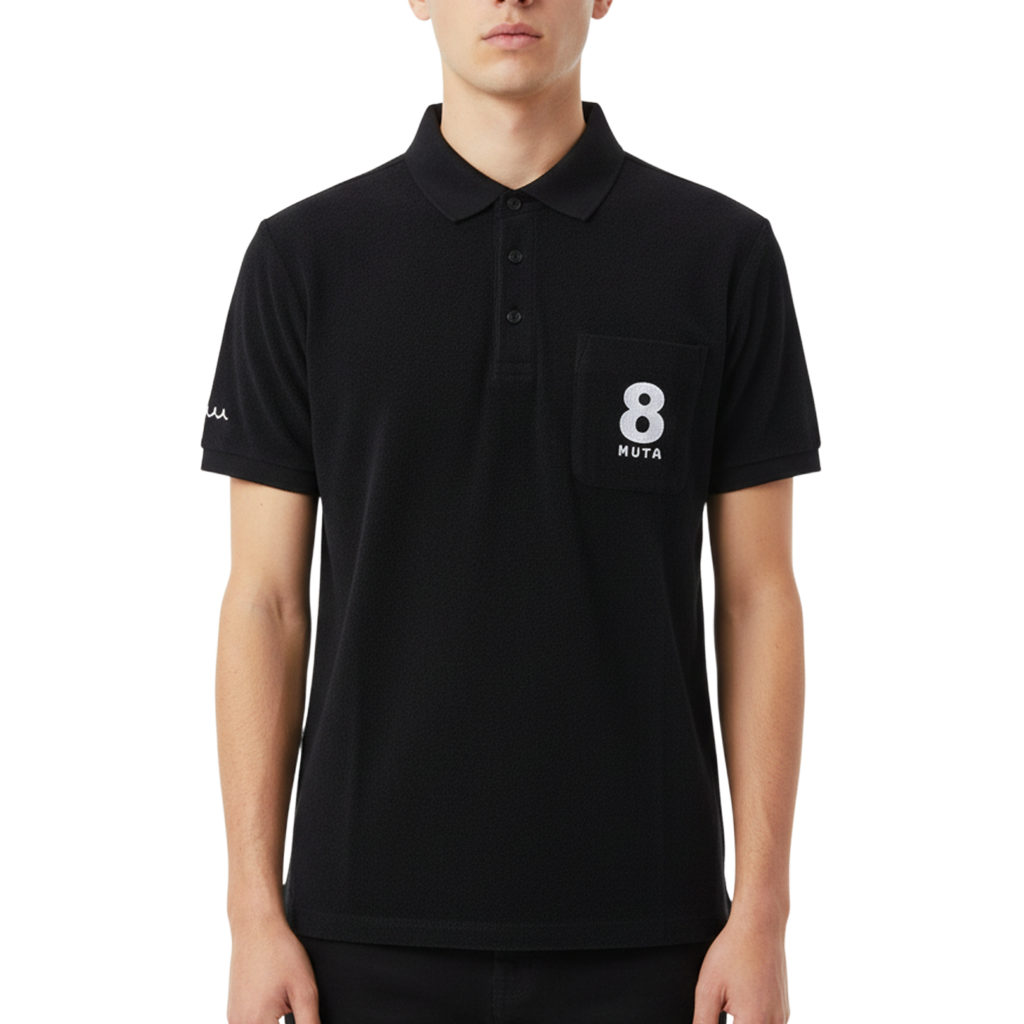 【muta】コットンミニパイル ポロシャツ ブラック S L（MUT-MMMK446315)