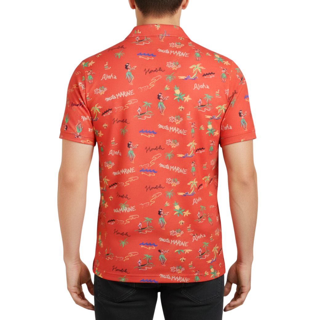 MUTA Hawaiian Polo Shirt, Orange (MMJC-446187) 