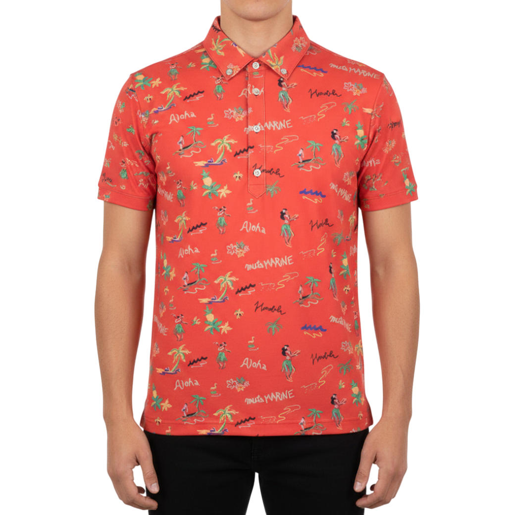 MUTA Hawaiian Polo Shirt, Orange (MMJC-446187) 