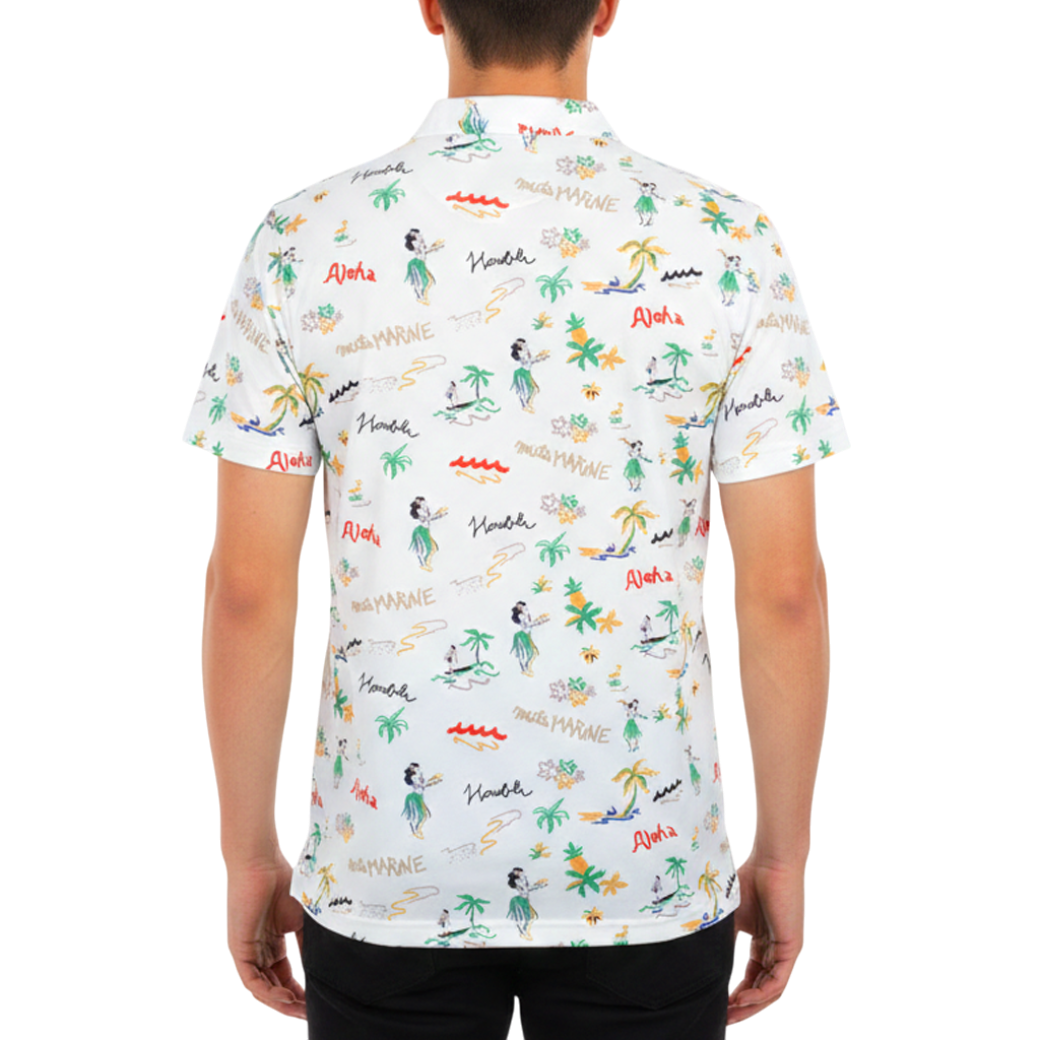 MUTA Hawaiian Polo Shirt, White (MMJC-446187) 