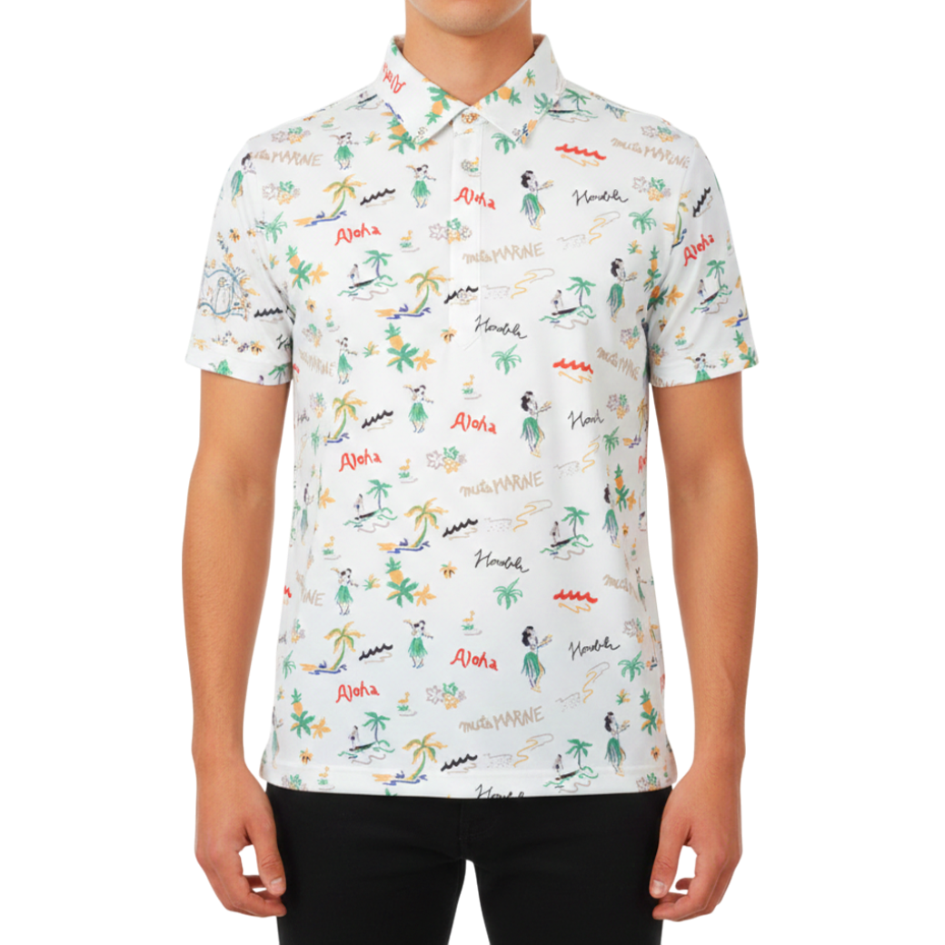MUTA Hawaiian Polo Shirt, White (MMJC-446187) 