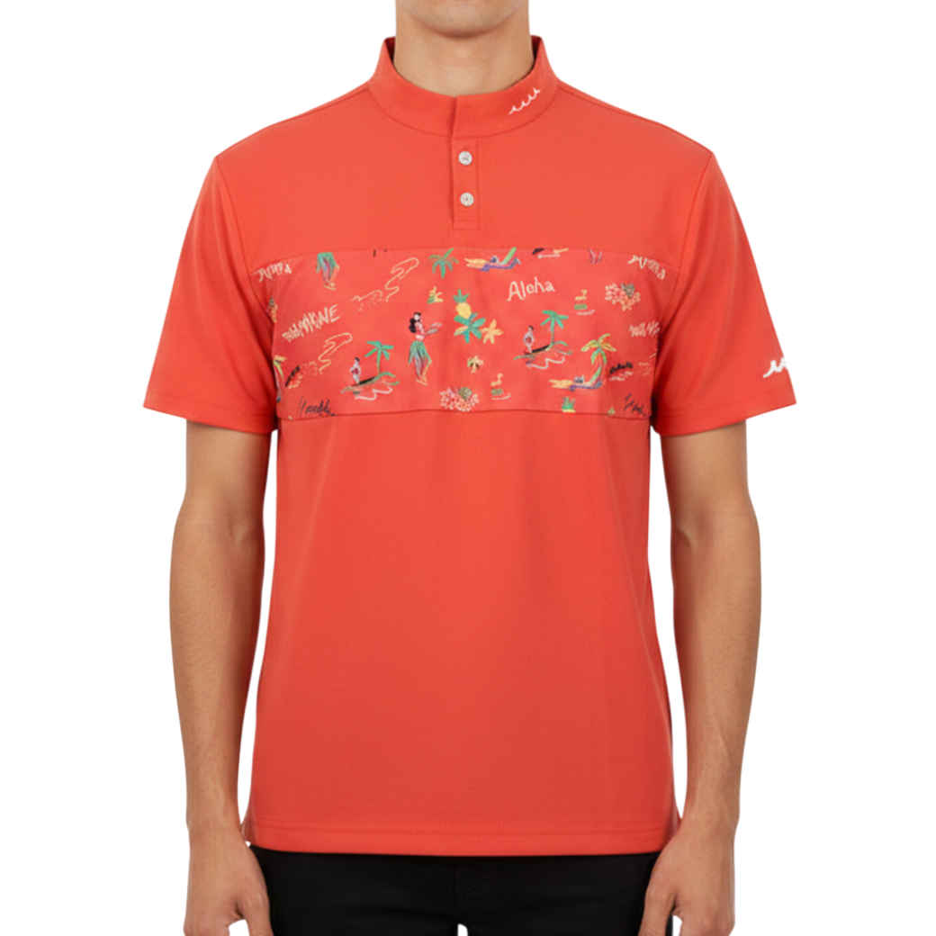 MUTA Hawaiian-inspired mock neck shirt, ORANGE (MMJC-446198) 