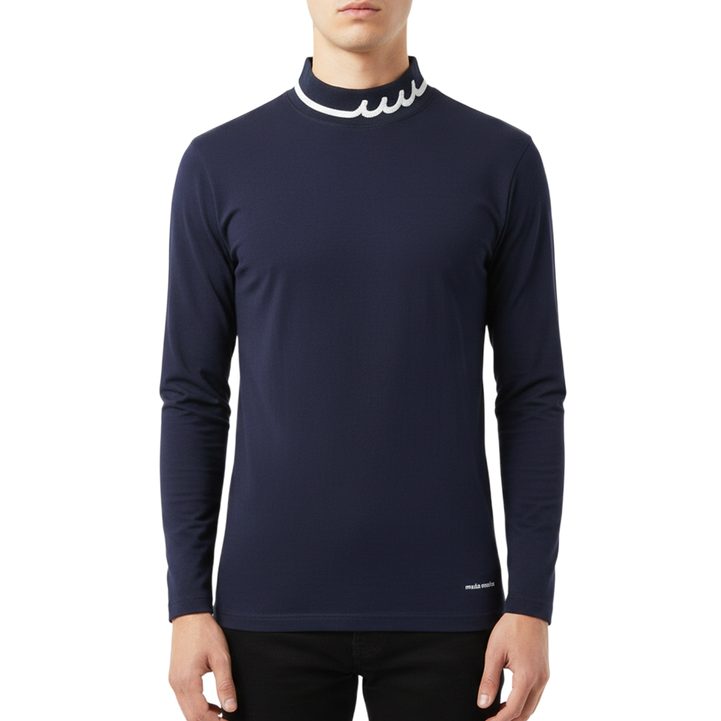【muta】ライトハイテンション リブモックネックシャツ Ｌ XL NAVY（MUT-MMBC220705）