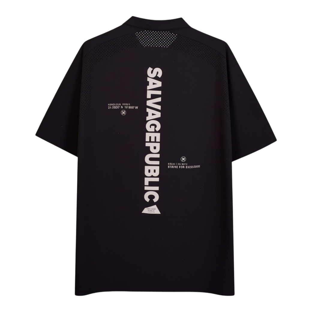 【SALVAGE PUBLIC】Kamake’e Tech Polo ナイロン ポロシャツ ブラック S（SAP-SVKS5016）