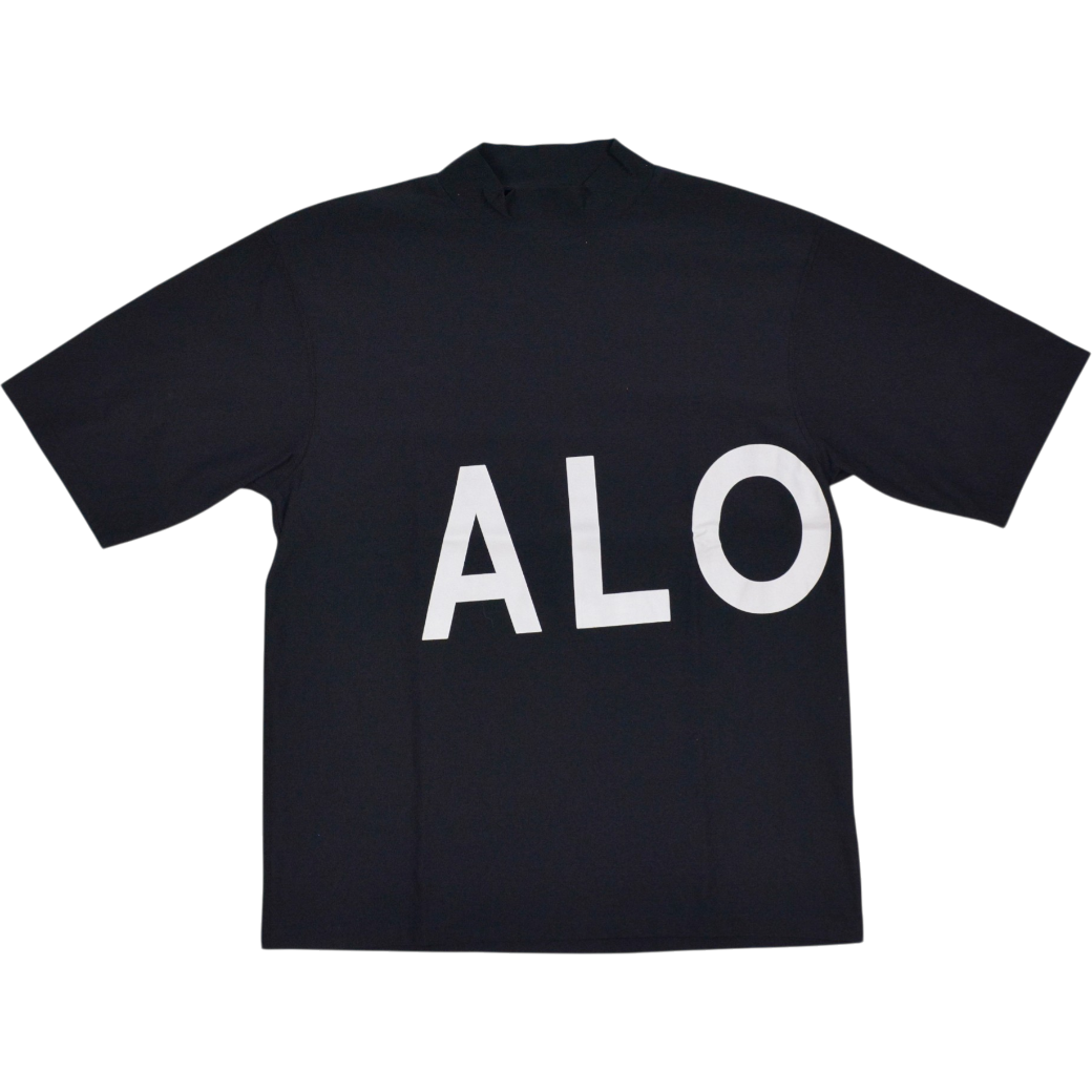 【SALVAGE PUBLIC】SURF mockneck shorts leeve BIG ALOHA モックネック Tシャツ ブラック S M（SAP-SVKA3029）
