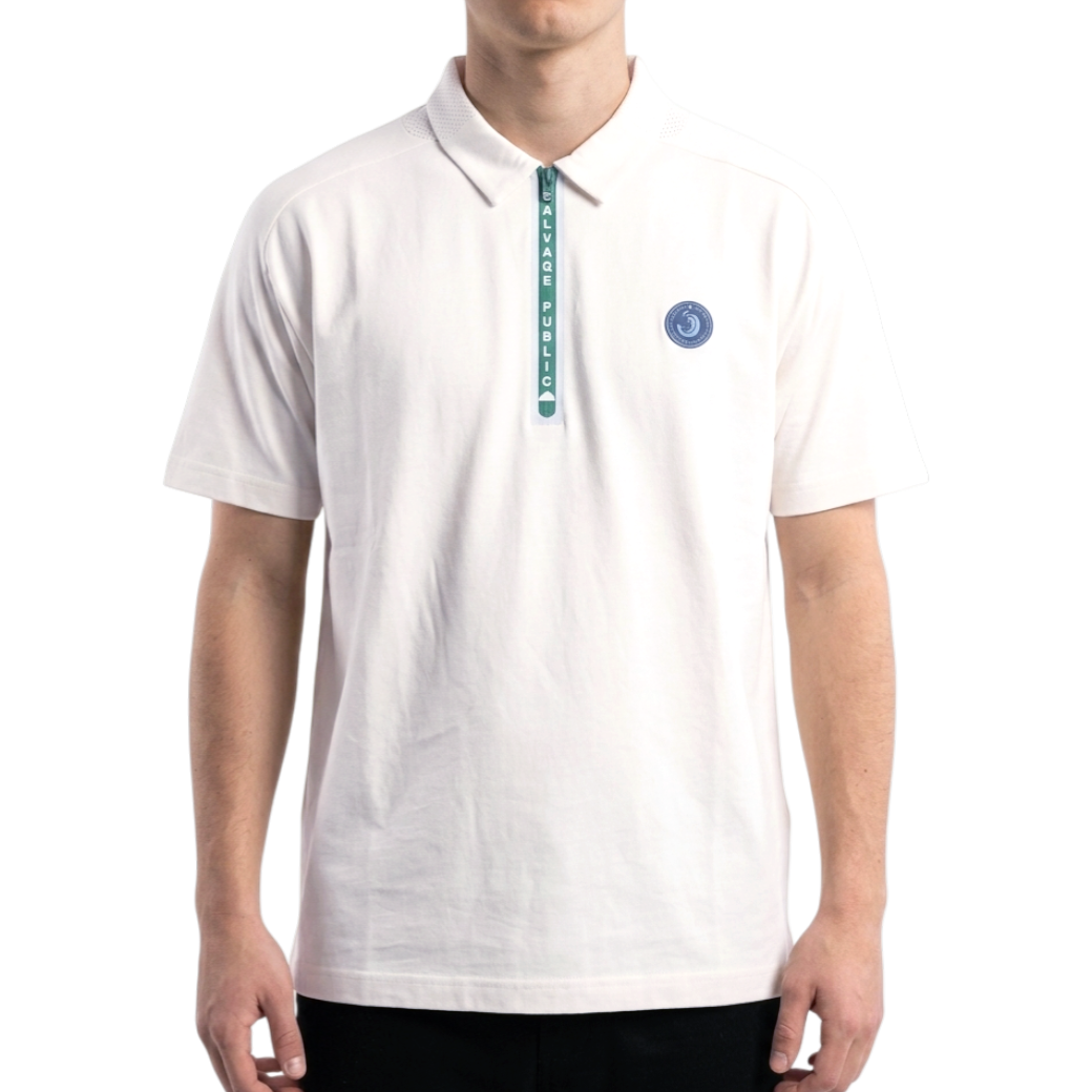 【SALVAGE PUBLIC】ナイロン ポロシャツ ホワイト S M（SAP-SVKS5016）