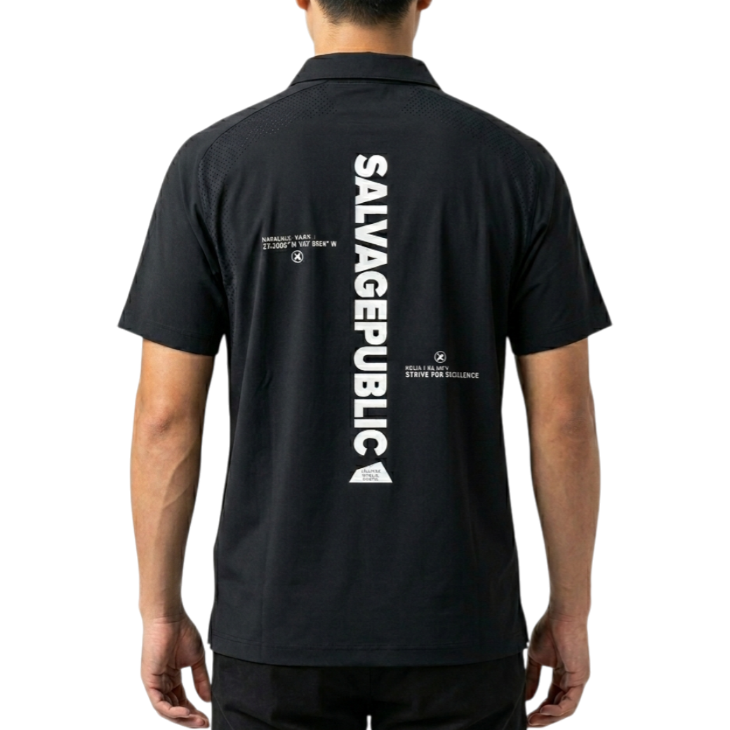 【SALVAGE PUBLIC】ナイロン ポロシャツ ブラック S（SAP-SVKS5016）