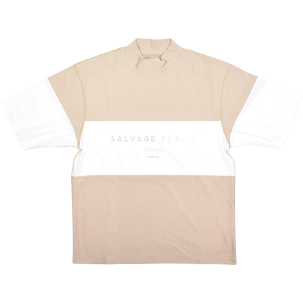 【SALVAGE PUBLIC】モックネック Tシャツ Sand×White M L XL（SAP-SVKS5027）
