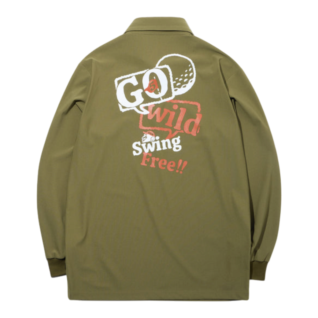 【GREEN EDGE MONKEYS】Stretch kanoko long sleeve polo ポロシャツ KHAKI (ZZGEM-60363001)