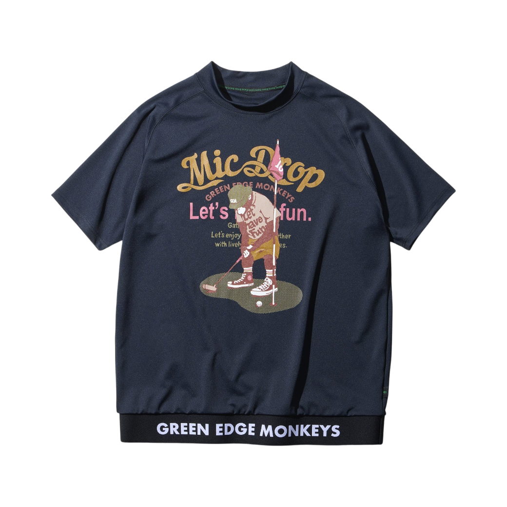 【GREEN EDGE MONKEYS】Ribbed hem mock neck モックネック Tシャツ BLACK (ZZGEM-60353003)