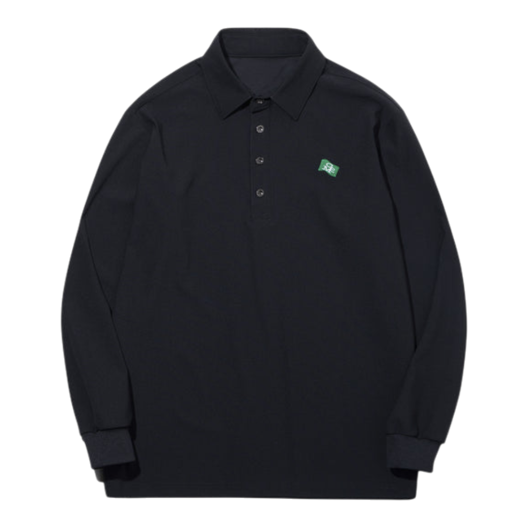 【GREEN EDGE MONKEYS】Stretch kanoko long sleeve polo ポロシャツ BLACK (ZZGEM-60363001)
