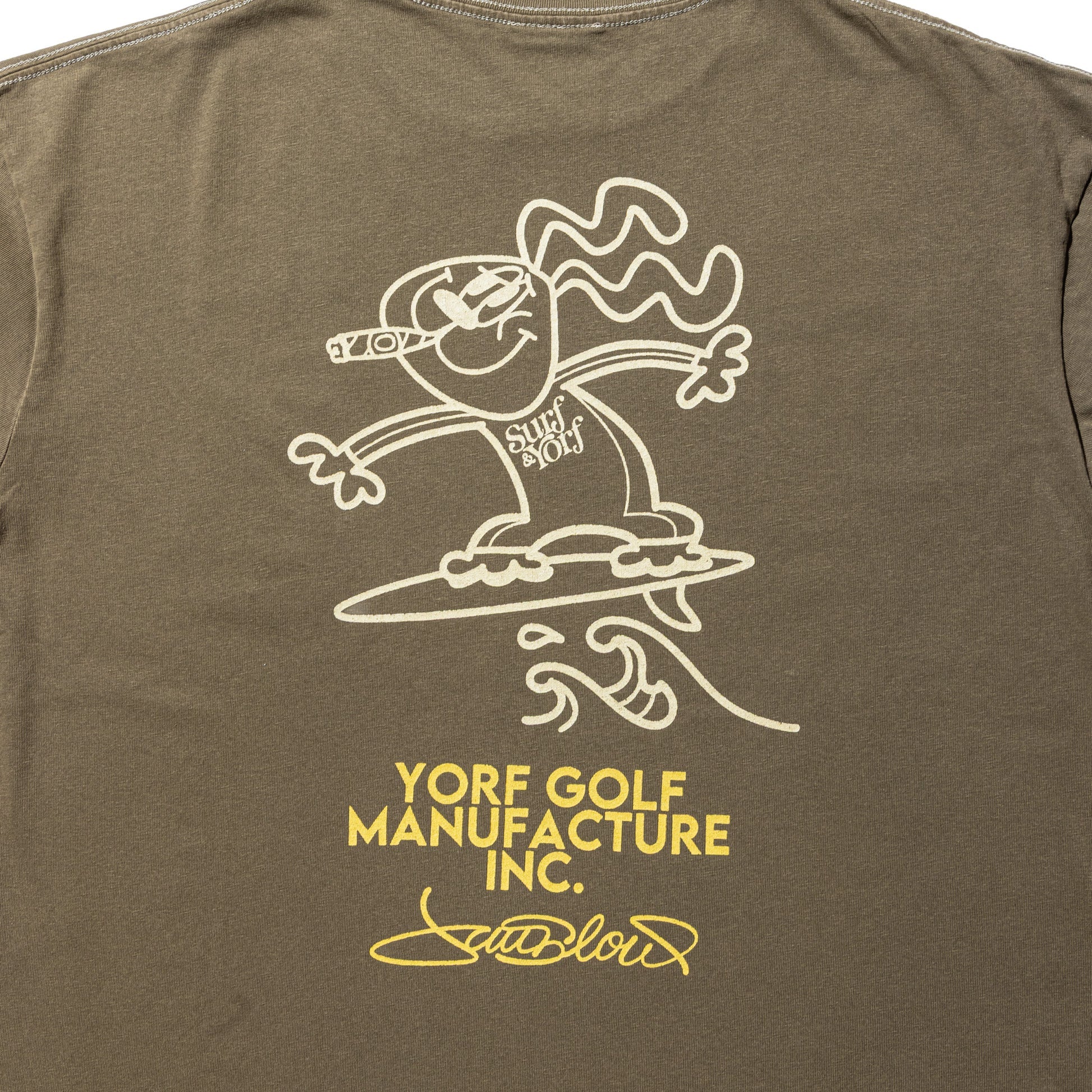 【YORF】ヴィンテージライク刺繍ロゴ Tシャツ KHAKI（ZZYRF-1086110304）