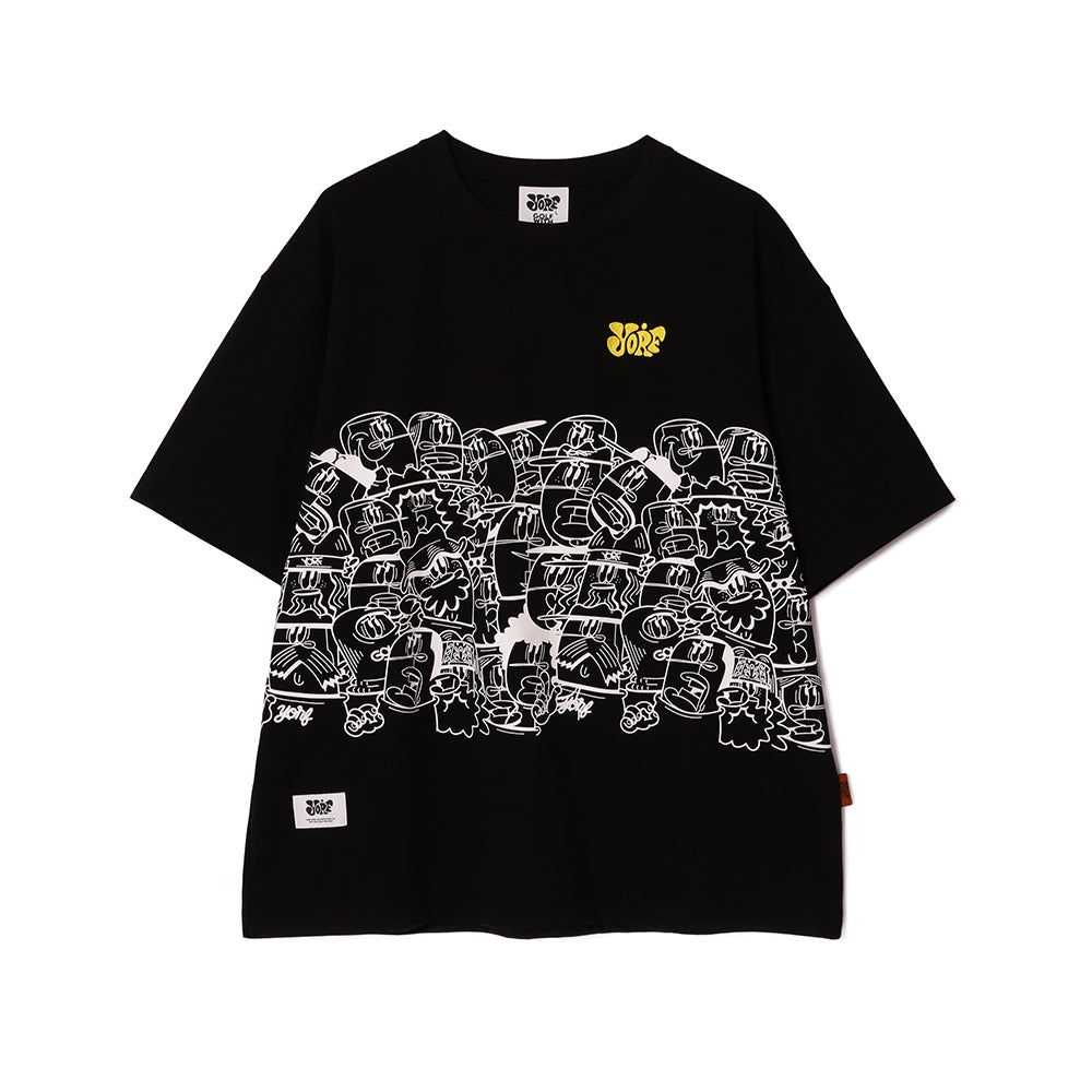 【YORF】HUMAN柄グラフィックカットソー Tシャツ BLACK（ZZYRF-1086110309）