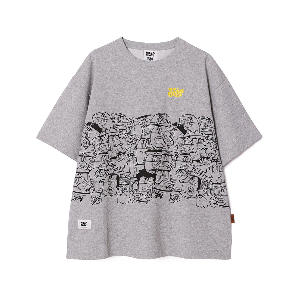 【YORF】HUMAN柄グラフィックカットソー Tシャツ GRAY（ZZYRF-1086110309）