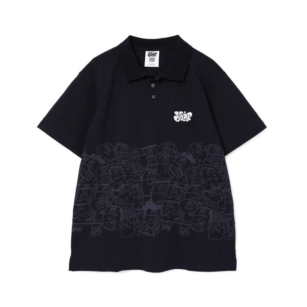 【YORF】HUMAN柄 ポロシャツ BLACK（ZZYRF-1086120303）