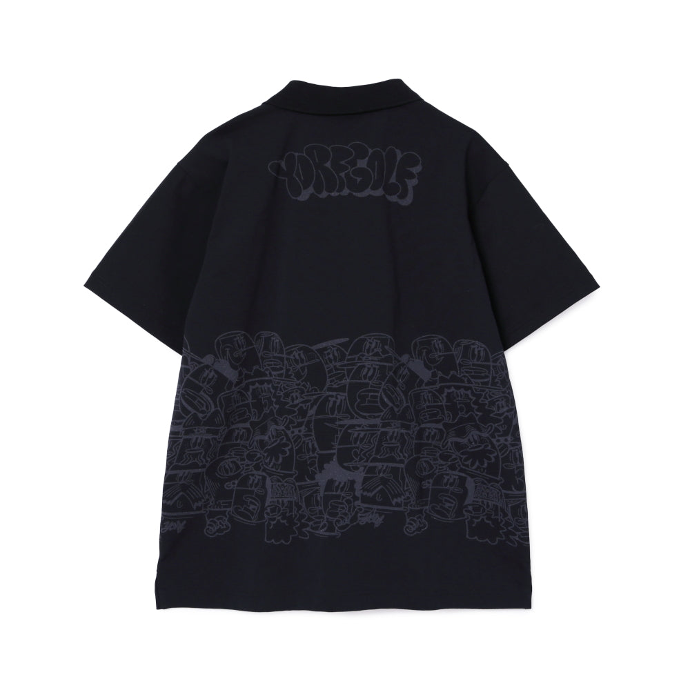 【YORF】HUMAN柄 ポロシャツ BLACK（ZZYRF-1086120303）