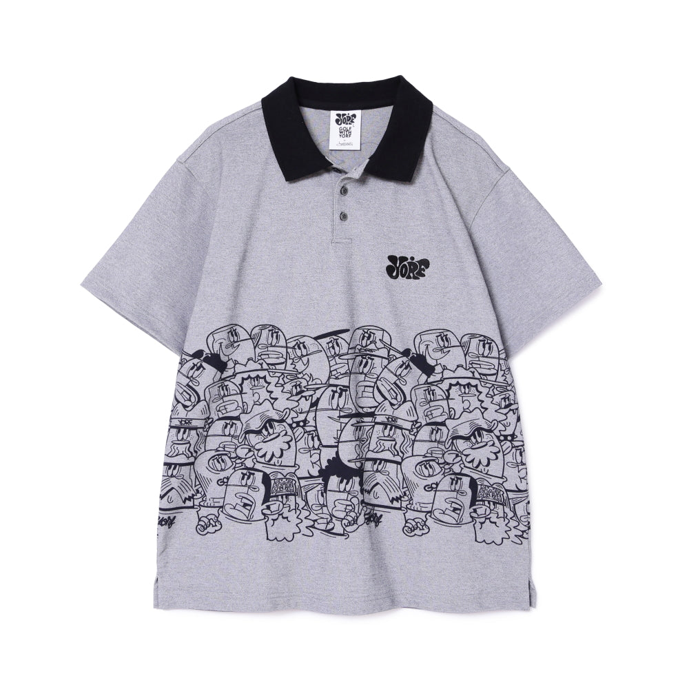 【YORF】HUMAN柄 ポロシャツ GRAY（ZZYRF-1086120303）